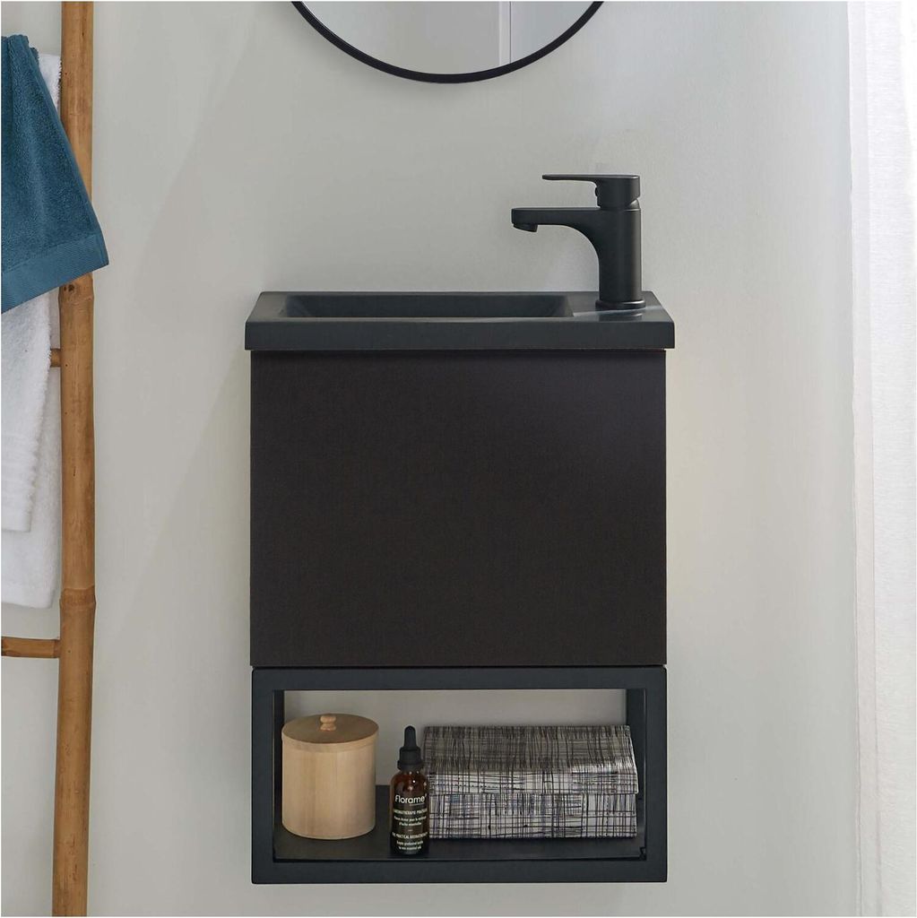 NOVA Wandwaschbeckenschrank aus Metall und Holz mit 40 x 50 cm großem Harzbecken