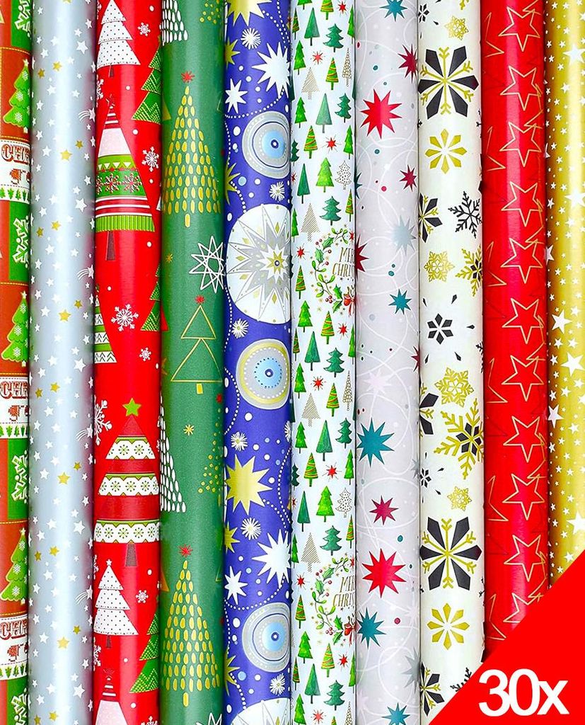 30 Rollen Geschenkpapier Weihnachten Verpackung Produktbild 