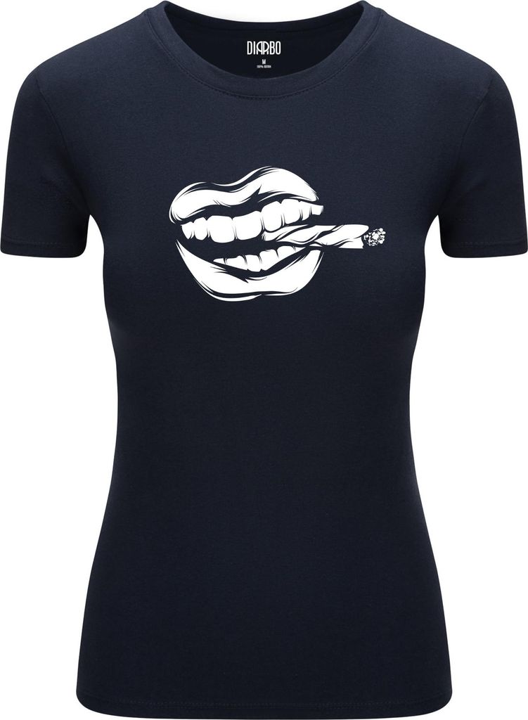 Diarbo Damen T-Shirt mit Abstraktem Druck Mund mit Zigarette Dunkelblau Gr.XXL