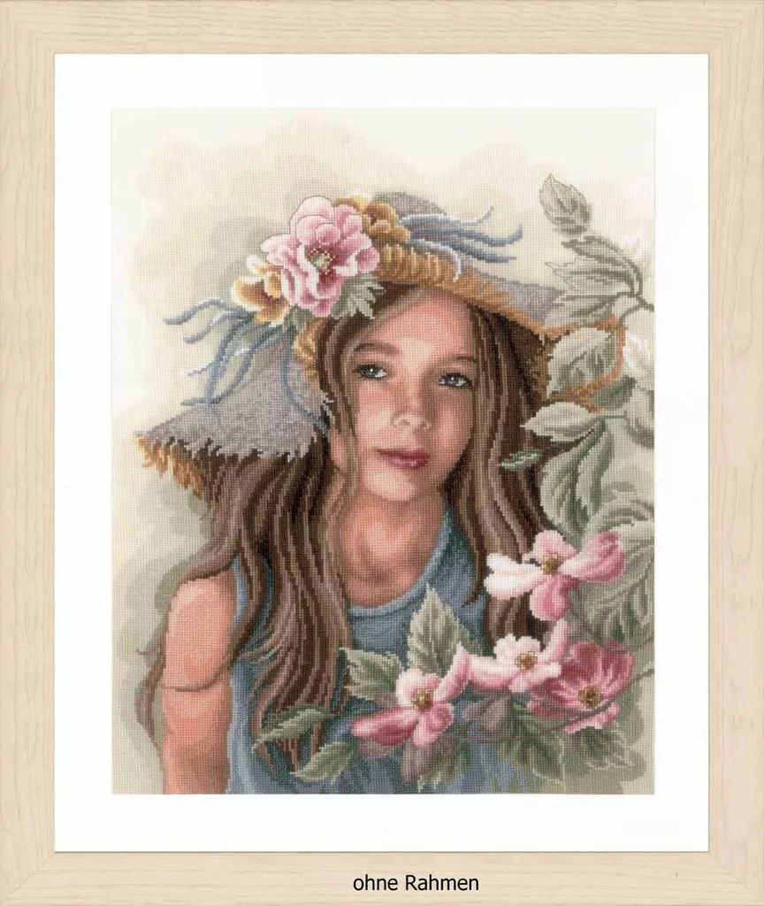 Loisir créatif point de croix Lanarte : Kit complet Fille au chapeau