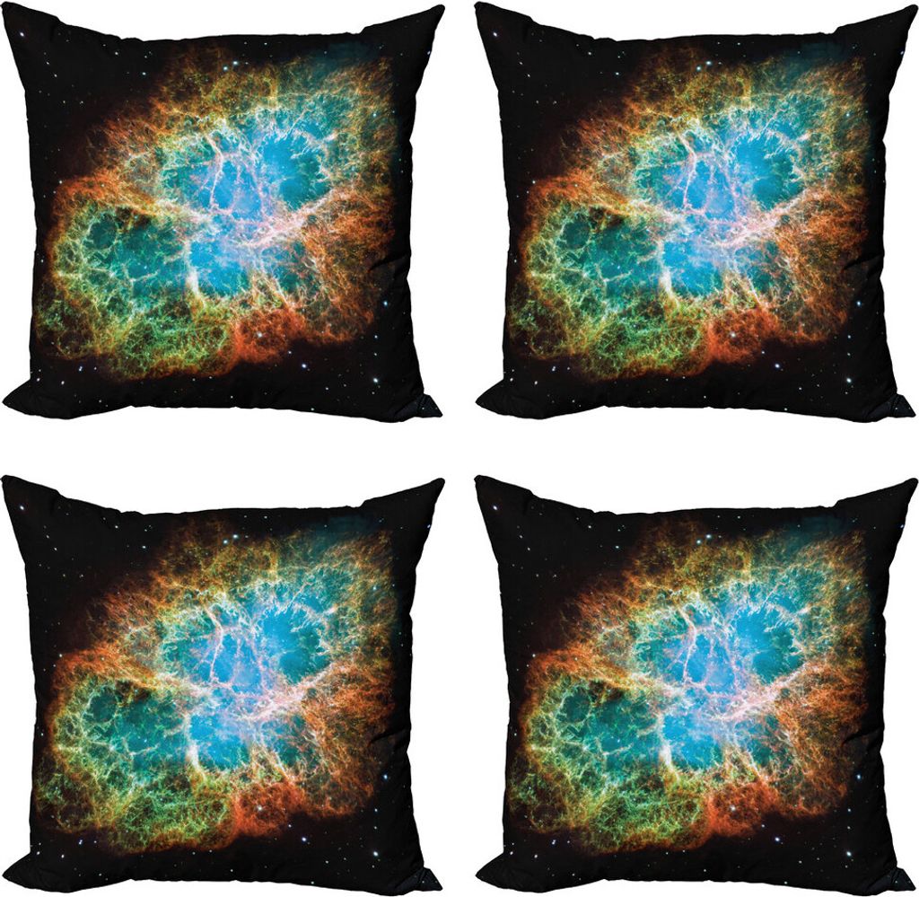 ABAKUHAUS Weltraum Kissenbezug Set (4 Stück), Supernova Sterne Cosmos, Moderner Doppelseitiger Digitaldruck, 50 cm x 50 cm, Schwarz Teal orange