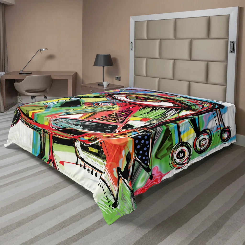ABAKUHAUS Drap de Lit Abstrait 260x228 cm Motif Gribouillis Multicolore