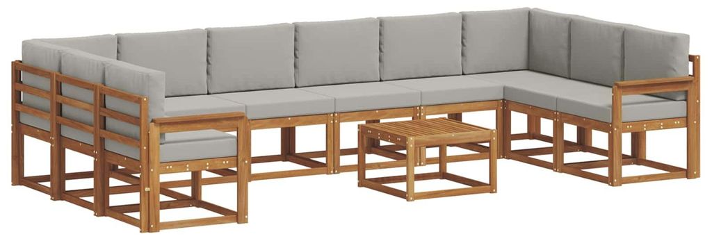 vidaXL Outdoor-Sofagarnitur mit Kissen 11 pcs Natürlich und Hellgrau