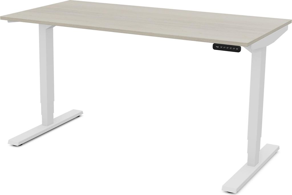 ASSMANN Elektrisch höhenverstellbarer Schreibtisch Y-Line Eiche Polar Weiß, 140x80cm, Memoryfunktion, Kollisionsschutz, 2-fach-Motorik
