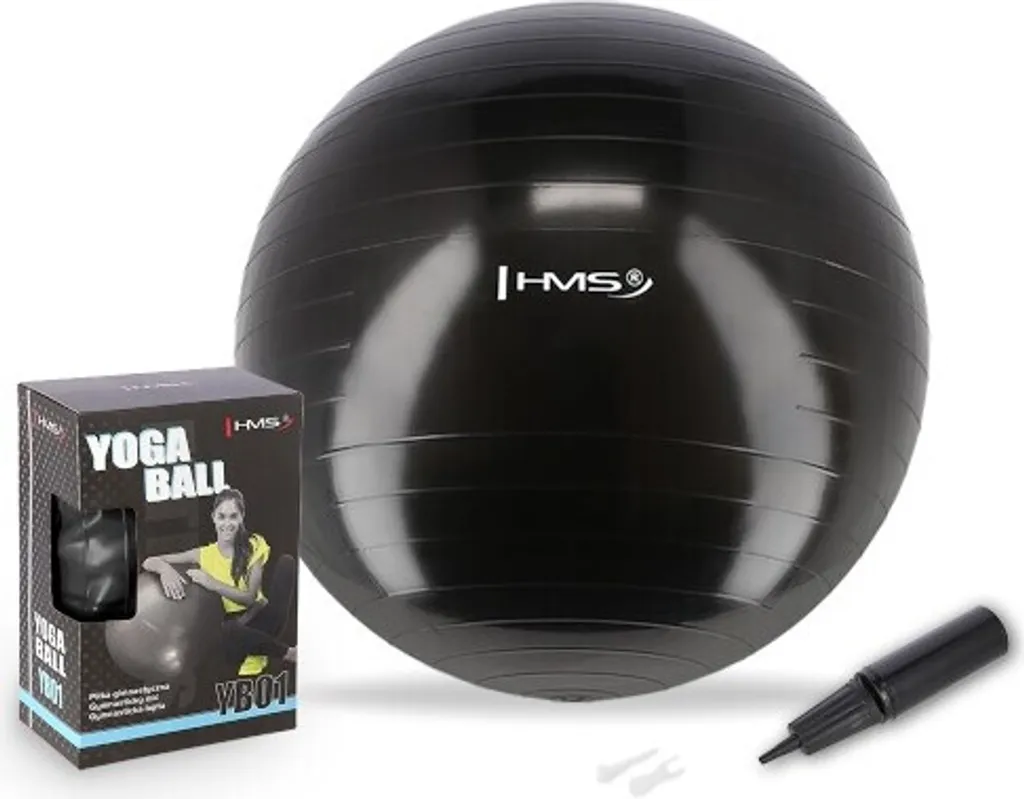 Ballon de gymnastique 75 cm HMS YB01 noir pour Pilates et posture