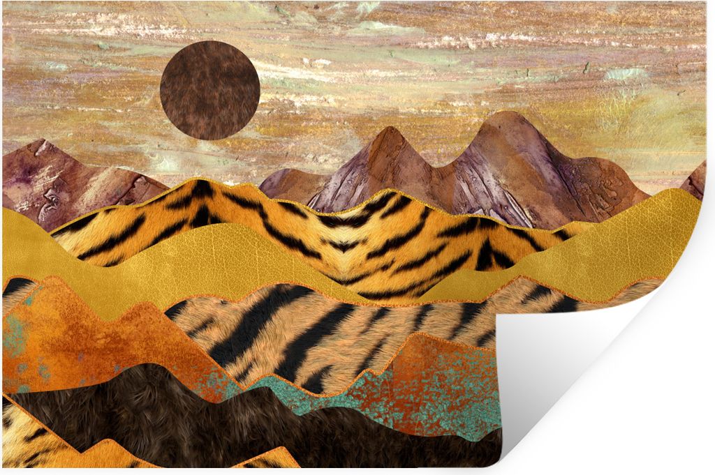 MuchoWow Wandtattoo Wandsticker Wandaufkleber Marmor - Tigerdruck - Gold 120x80 cm Selbstklebend und Repositionierbar - Selbstklebend - Fototapeten