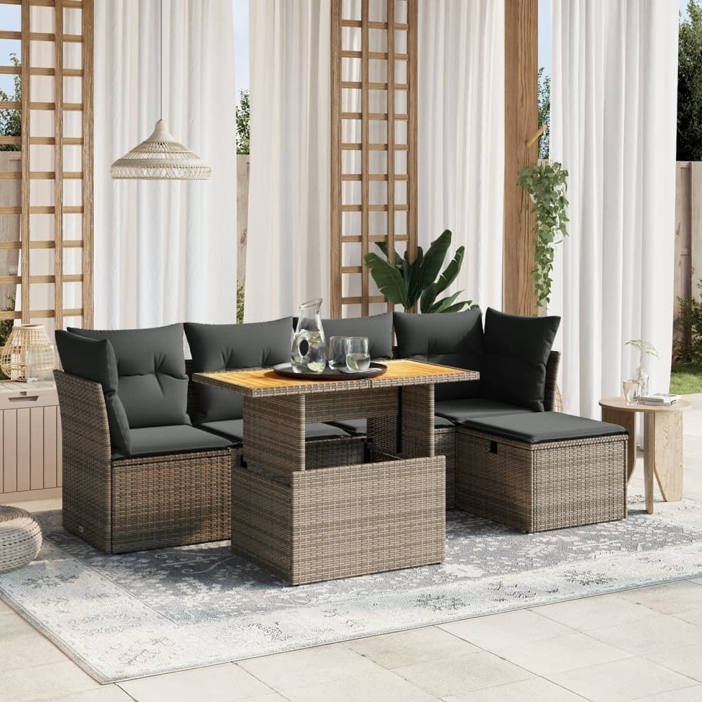 Möbel 6-tlg. Garten-Sofagarnitur mit Kissen Grau Poly Rattan - Sitzgruppe 3275468