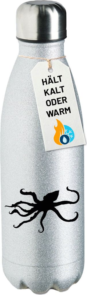 Huuraa Trinkflasche Oktopus Silhouette 500ml Silver Edelstahl Wasserflasche Trinkflasche Geschenkidee