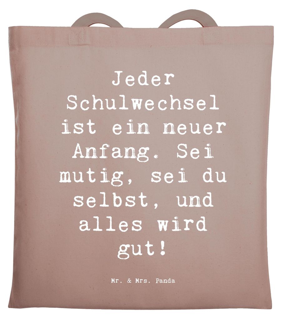Mr. & Mrs. Panda Tote Bag Spruch Einen Schulwechsel bewältigen - Braun Pastell - Geschenk, Hoffnung, Selbstbewusstsein, Einkaufstasche, Uni Tasche...