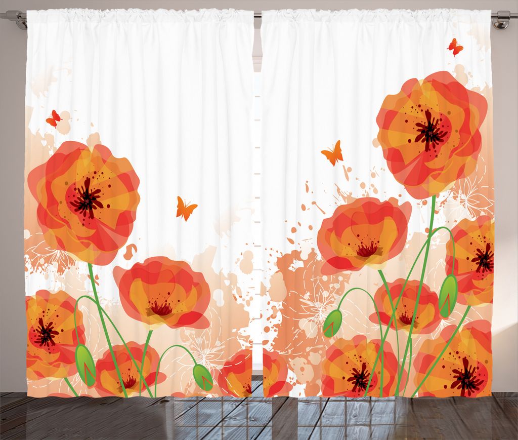 ABAKUHAUS Blume Rustikaler Vorhang, Braut Aquarell Kunst, Wohnzimmer Universalband Gardinen mit Schlaufen und Haken, 280 x 225 cm, rot Weiss