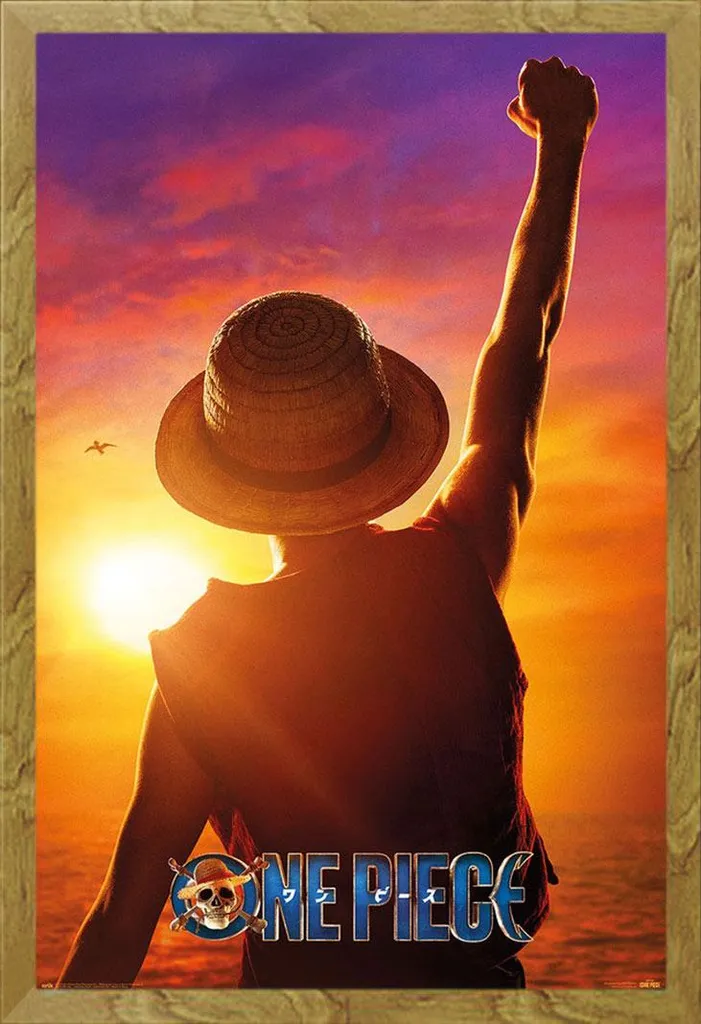One Piece Poster Monkey Sunset + Cornice Shinsuke Rovere MDF Oak