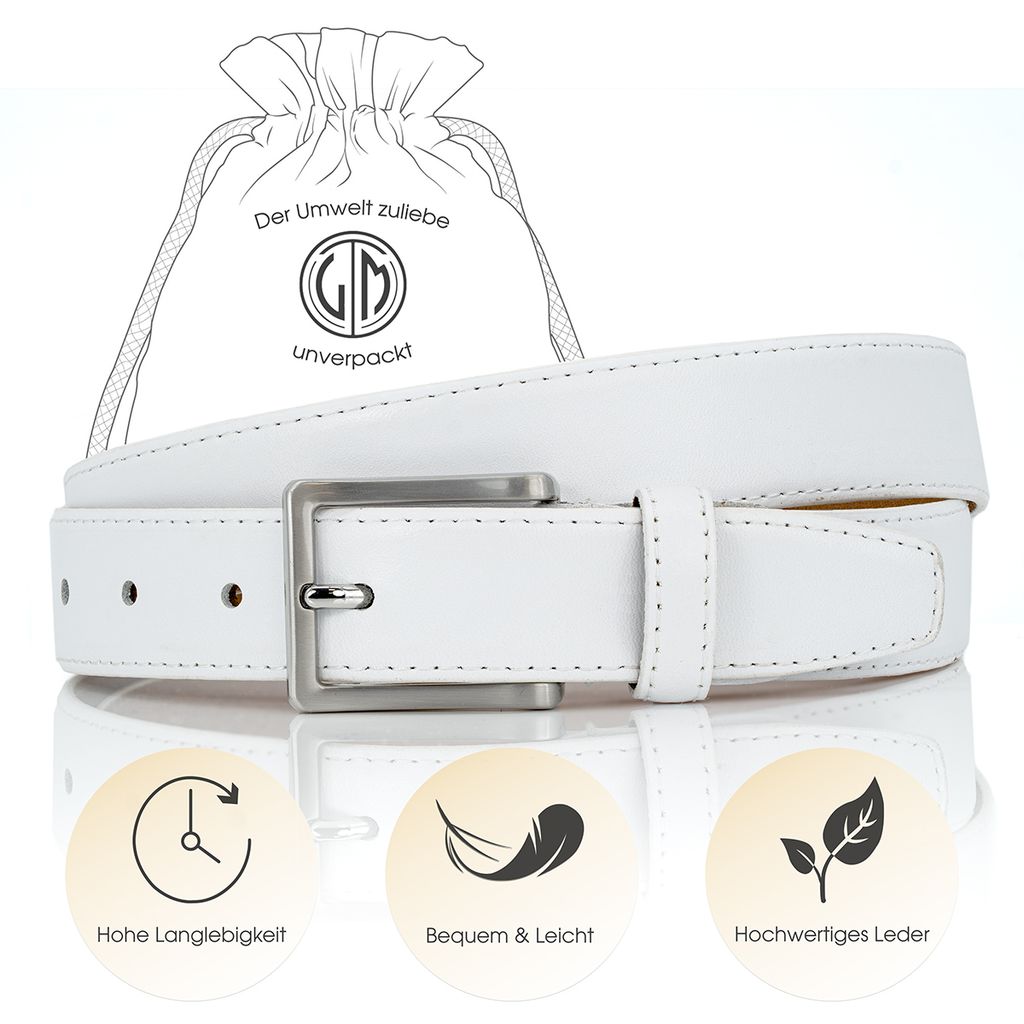 LINDENMANN Ledergürtel Herren, weiß 30 mm Rindleder, Klassik-Gürtel, Farbe / Color:weiss, Size US / EU:Bundweite 110 cm Gesamtlänge 125 cm W 43...