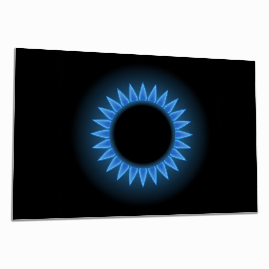 Wallario Herdabdeckplatte aus Glas, Größe 80 x 52 cm 1-teilig, Motiv Flamme Gasherd bei Nacht