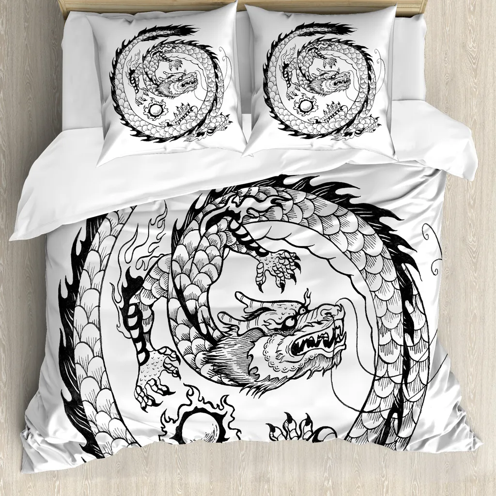 ABAKUHAUS Drago Federe Cuscini Set di 2, Fire Dragon