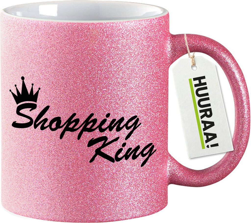Huuraa Glitzertasse Shopping King Krone 330ml Pink Keramik Kaffeebecher Geschenkidee