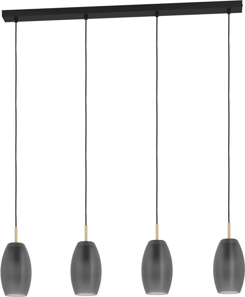 Pendelleuchte - Schwarz - 95 x 110 cm - Metall - Messing - Rauchglas - 4-flammig
