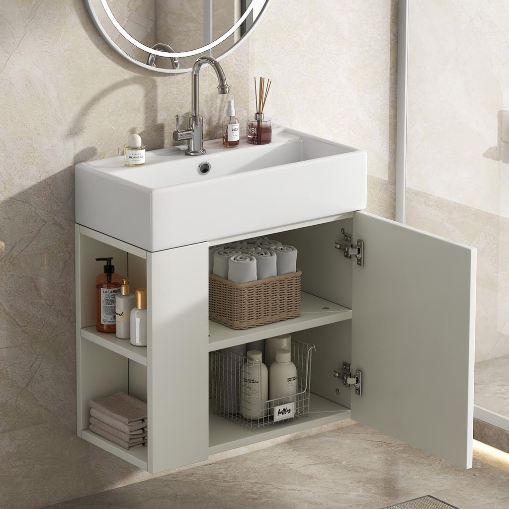OKWISH Meuble de Salle de Bain, Meuble Suspendu avec Lavabo Image du produit 