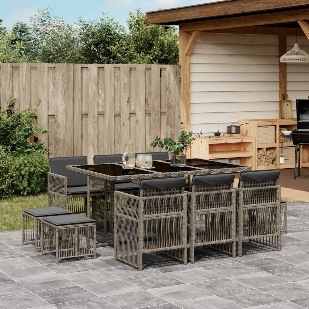 Best Möbel Gartenmöbel Set Balkonmöbel-Set 11-tlg. Garten-Essgruppe mit Kissen Grau Poly Rattan - Gartenmöbelgarnituren Cloris Neu8293855 4parcel