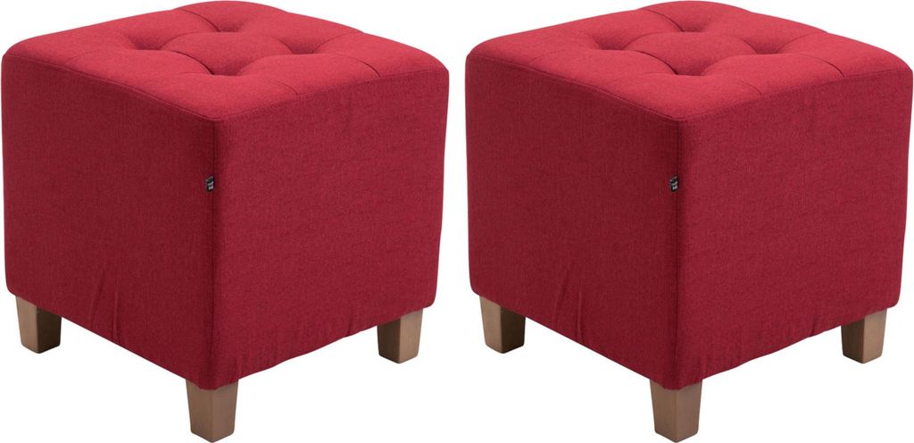 2er Set Sitzhocker CELIS - Stoff Rot 45x45x46 cm | Hocker Schlafzimmer Polsterhocker Wohnzimmer Sitzbank Esszimmer