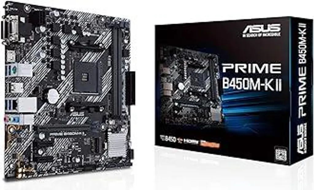 Scheda madre Asus Prime B450M-K II Socket AM4 (mATX, AMD Ryzen, memoria DDR4, M.2, SATA 6Gbit/s, USB 3.1 Gen 2 tipo A)