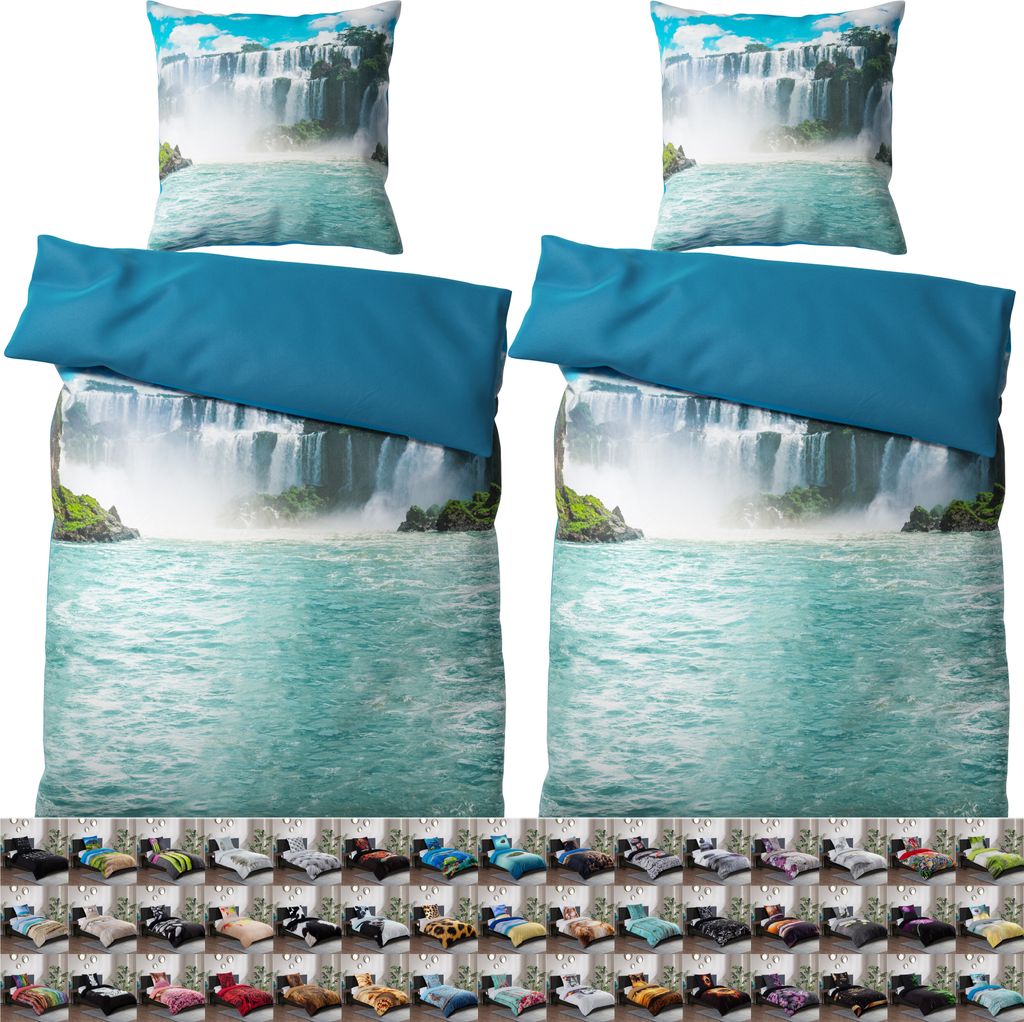 SANILO Bettwäsche 135x200 cm, 100% feinste Baumwolle, 4-teilig, Bettbezug, Kissenbezug 80x80cm - Wasserfall