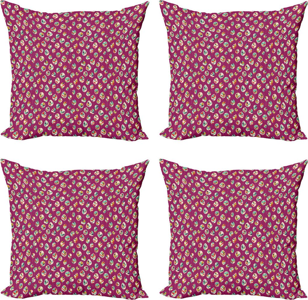ABAKUHAUS Blätter Kissenbezug Set (4 Stück), 4 Jahreszeiten Natur, Moderner Doppelseitiger Digitaldruck, 45 cm x 45 cm, Mehrfarbig
