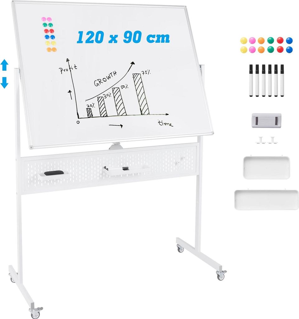 GOPLUS Doppelseitiges Whiteboard mit Ständer 120 x 90 cm, höhenverstellbar, trocken abwischbar, magnetisches Whiteboard mit Zubehörset für Büro