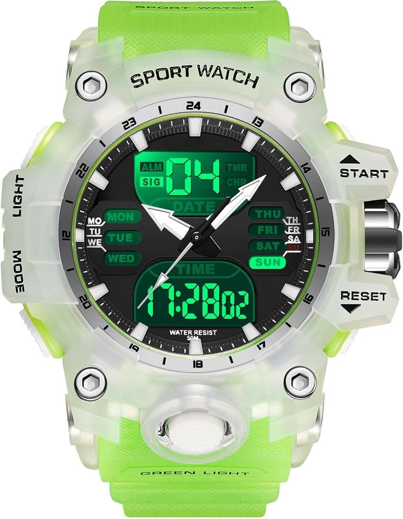 Herren Digital Sportuhr Analog Dual Display Militär Design LED Alarm Stoppuhr Timer 5ATM Wasserdicht Silikonarmband Outdoor Uhr