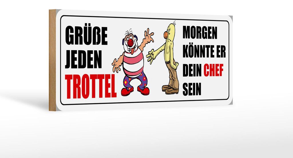Holzschild Spruch 27x10cm Grüße jeden Trottel