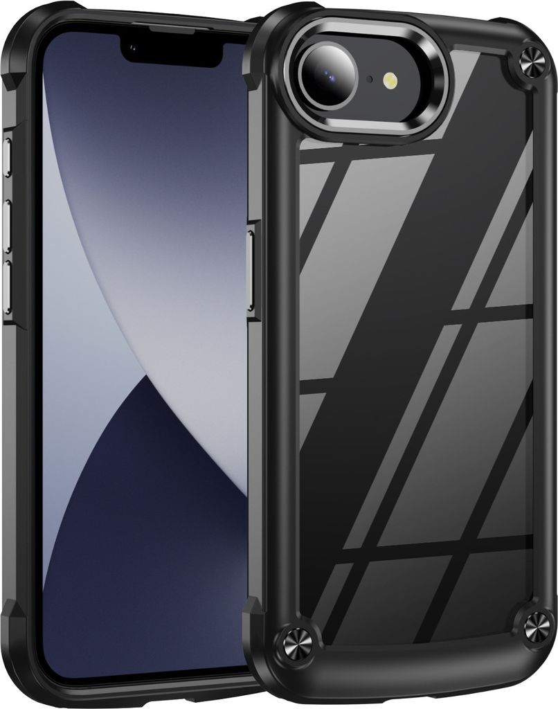 Hülle für iPhone 16e/iPhone 17e Hybrid Transparente PC Robust TPU Bumper Stoßfest Schutzhülle Schwarz