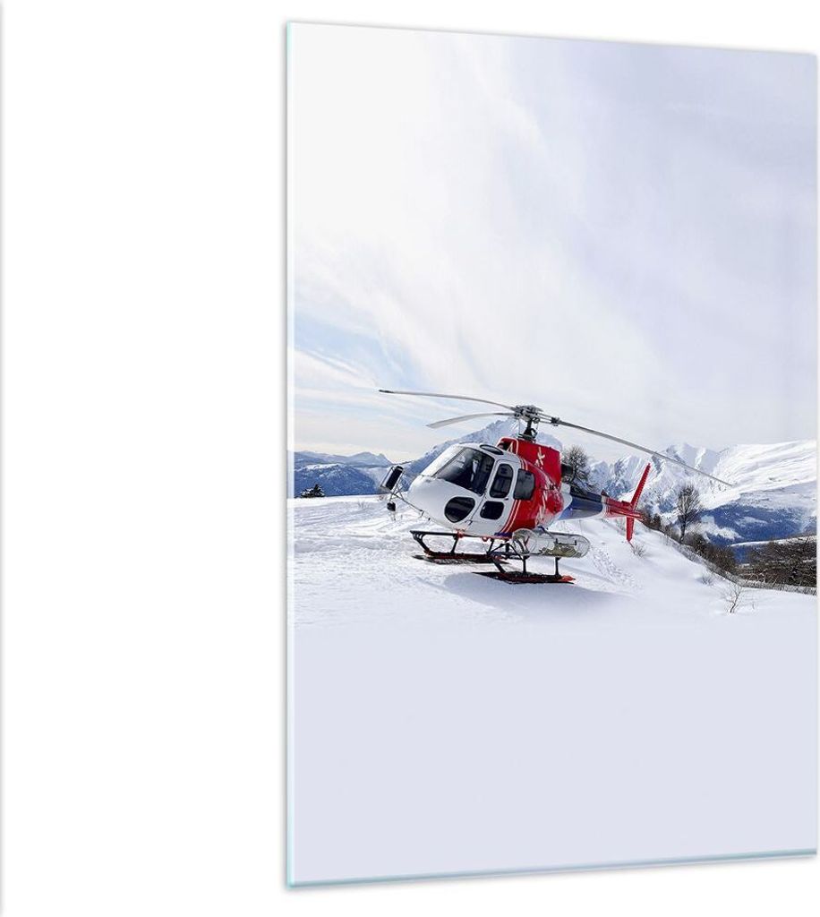 Bilder auf glas - Einteilig - Hubschrauber Berge Gipfel Winter - 80x120cm - Glasbilder - Wandbilder - Bilder - Wanddekoration aus Glas - Glas Bilde...