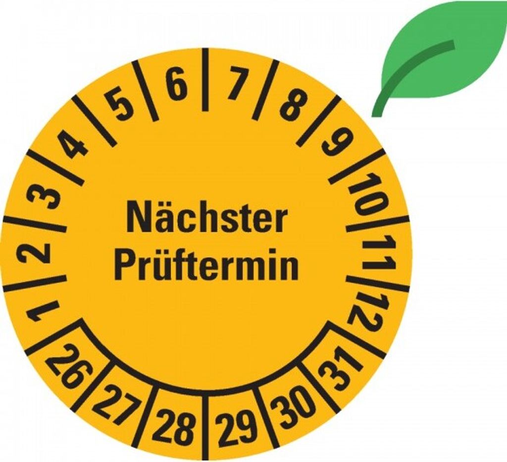 Dreifke Prüfplakette Nächster Prüftermin 26-31, gelb, ökologische Folie, Ø 3...