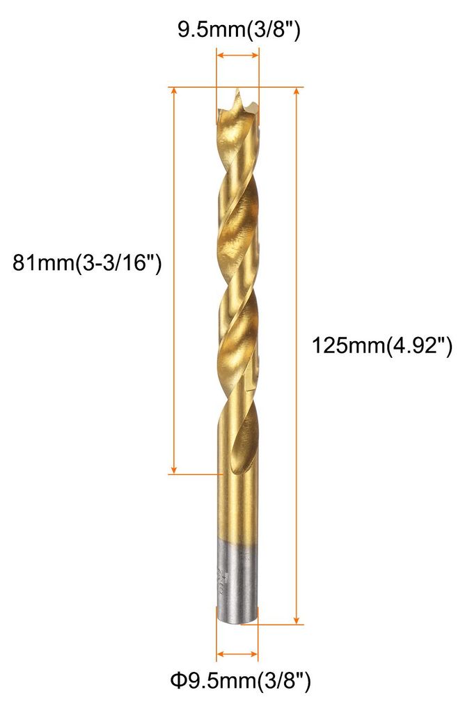 Brad Point Bohrer Set 9,5 mm Durchmesser Gerader Rund-Schaft Metrische Spiral Twist Golden Bohrer fš¹r Schreiner Holzbearbeitung Kunststoff Gummi