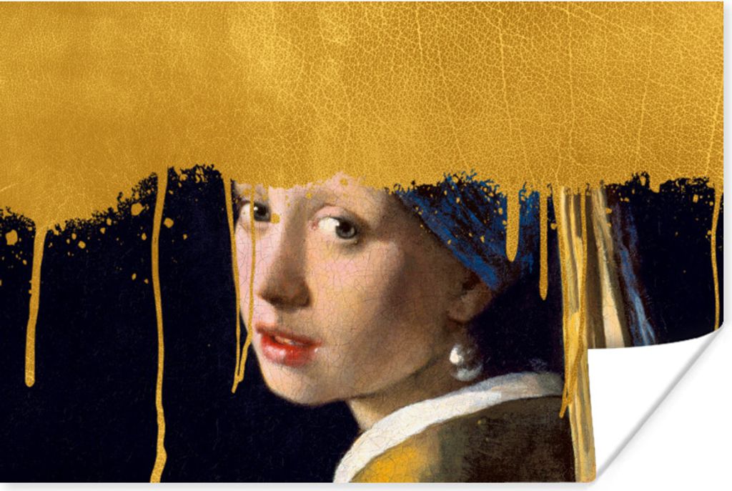MuchoWow Poster Mädchen mit einem Perlenohrring - Gold - Vermeer 30x20 cm - Plakate - Print