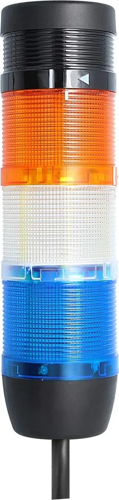 Colonna segnaletica STEX24 blu-bianca-gialla, 70 mm, 24 V CA/CC, luce LED fissa con cicalino, cavo da 0,6 metri, SS70-B3/24 123