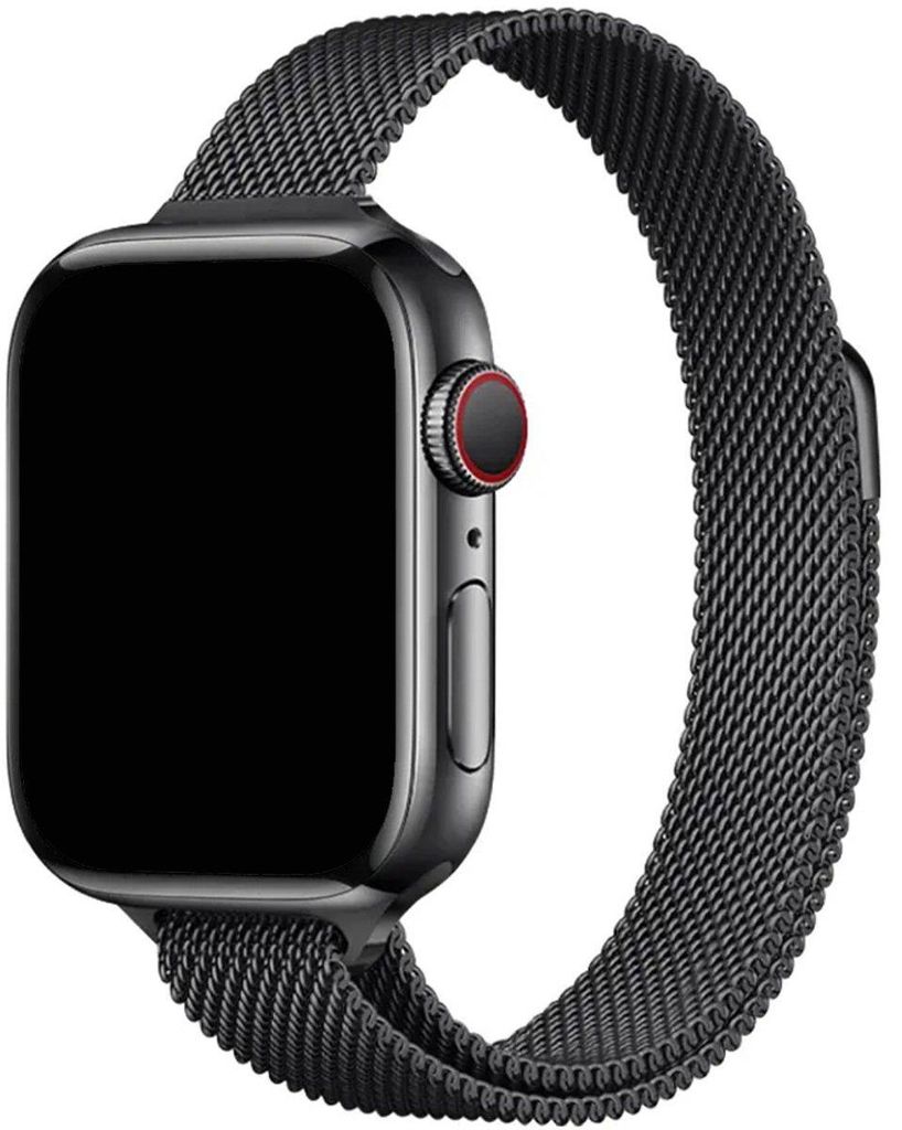Stravo Slim Milanaise-Armband – Passend für Apple Watch 49/46/45/44/42 mm (Serie 11–1, SE 1–3, Ultra 1–3) – Magnetverschluss – Schwarz