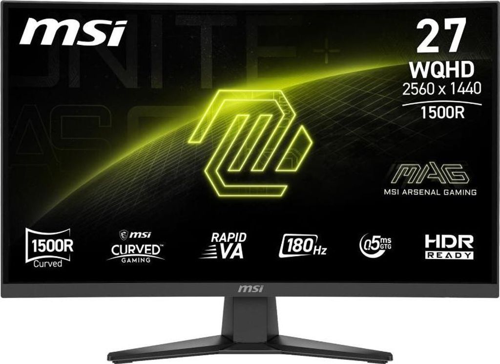 A marketing image for an MSI gaming monitor, displaying its specifications and features.