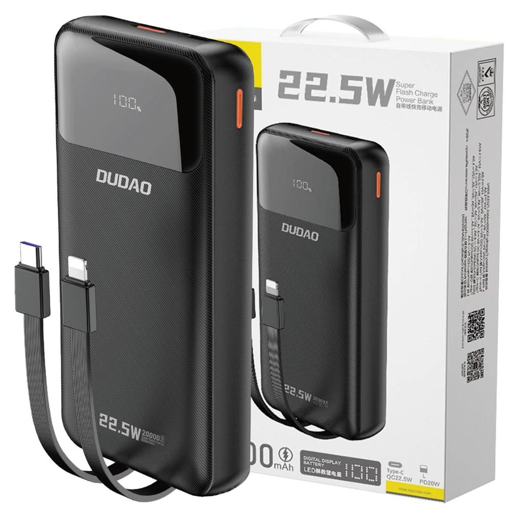 DUDAO K15Pro 20000mAh 22.5Watt 2x cable Black, 20000 mAh, Produktbild 