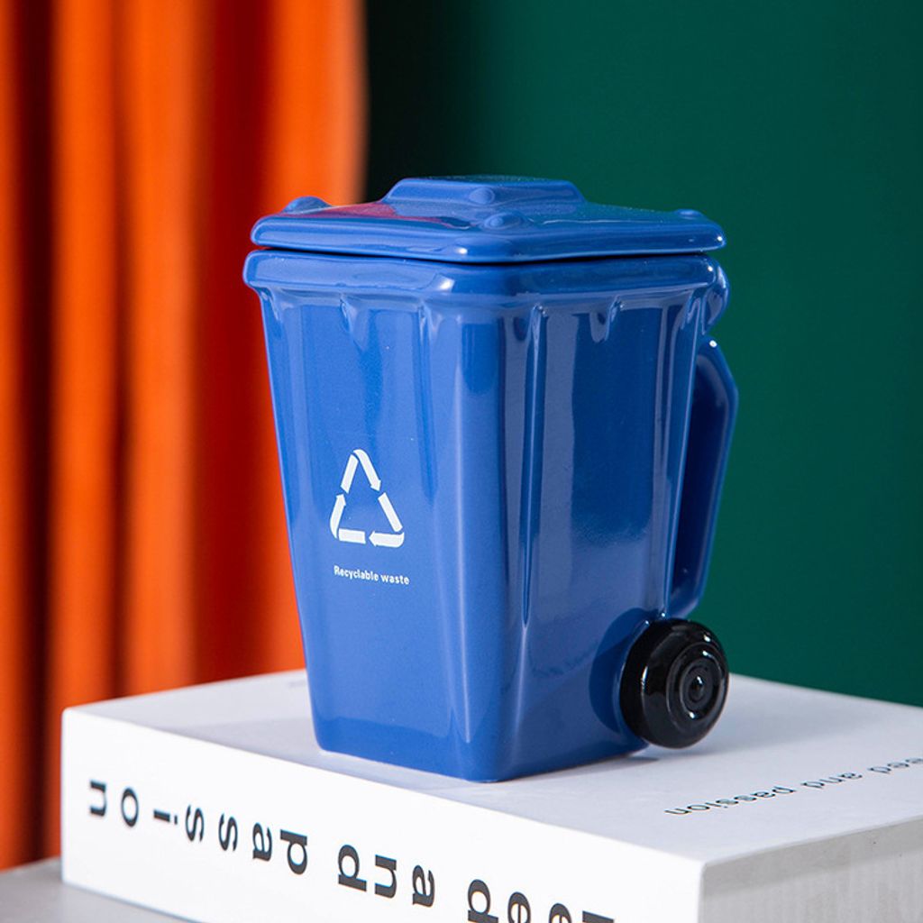 Kreative Keramiktasse Keramische Mülltonne Kaffeetassen Bürotasse Lustige Kaffeebecher, Blau