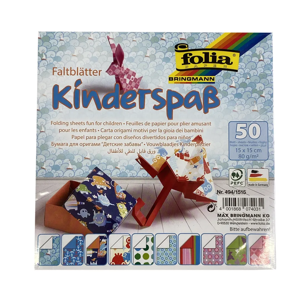 Set Origami Folia KINDERSPASS 15x15cm - 50 Fogli Carta Creativa - 5