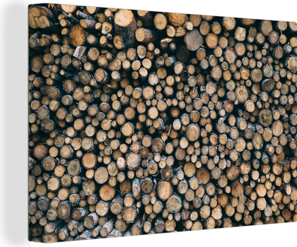 OneMillionCanvasses - Leinwandbilder - 150x100 cm, Ein Bild voller aufgestapelter und gefällter Baumstämme, Wandbilder Kunstdruck Wanddekoration