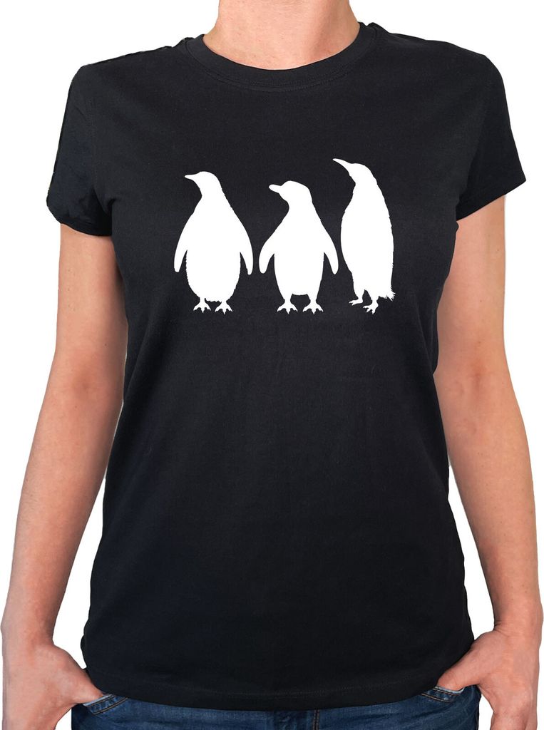 Huuraa Frauen Oberteil Pinguine Silhouette Geschenk Größe XXL Black Bio Baumwolle Fairtrade Pinguine Souvenir