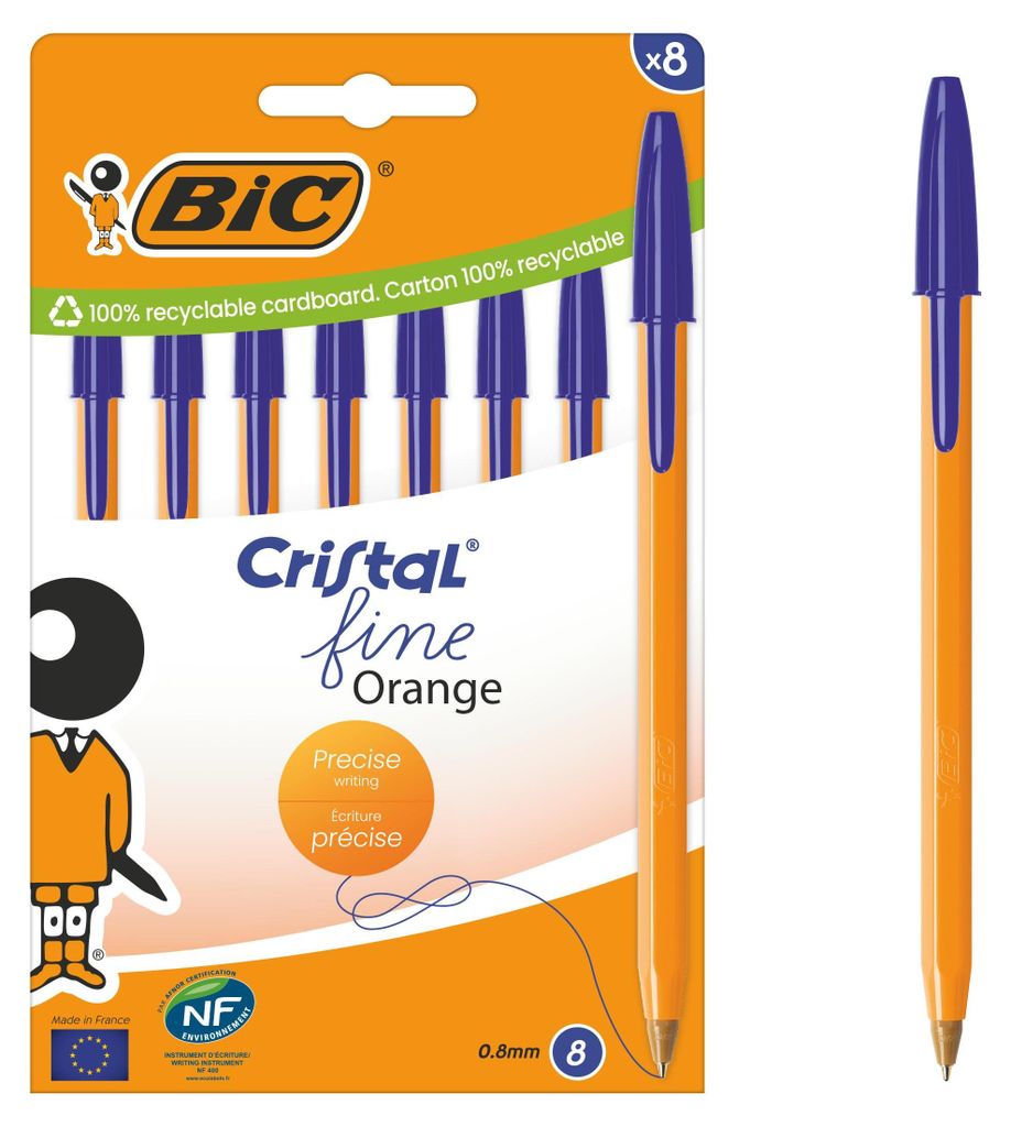 BIC Cristal Fine Orange Kugelschreiber Blau Schachtel mit 8 Produktbild 