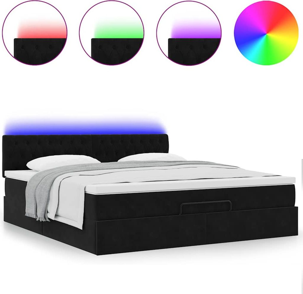 Ottoman-Bett mit Matratze & LEDs Schwarz 160x200 cm Samt