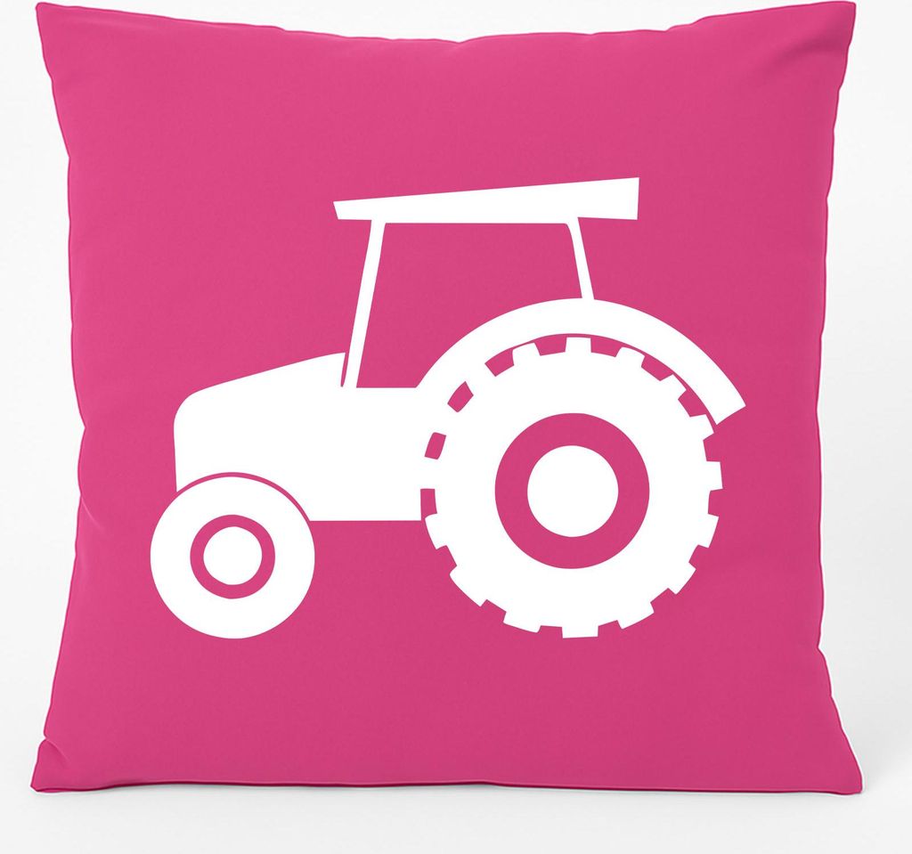 Huuraa Kissen Trecker Traktor 40x40cm mit Füllung Fuchsia Baumwolle Dekokissen Geschenkidee