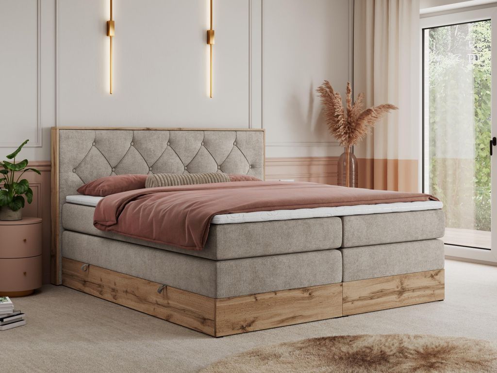 Boxspring kontinentální postel VENETO KING kombinace dřeva Obrázek produktu 
