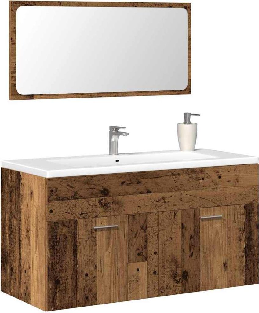 Maison Exclusive - Badschrank mit Spiegel Altholz-Optik Holzwerkstoff