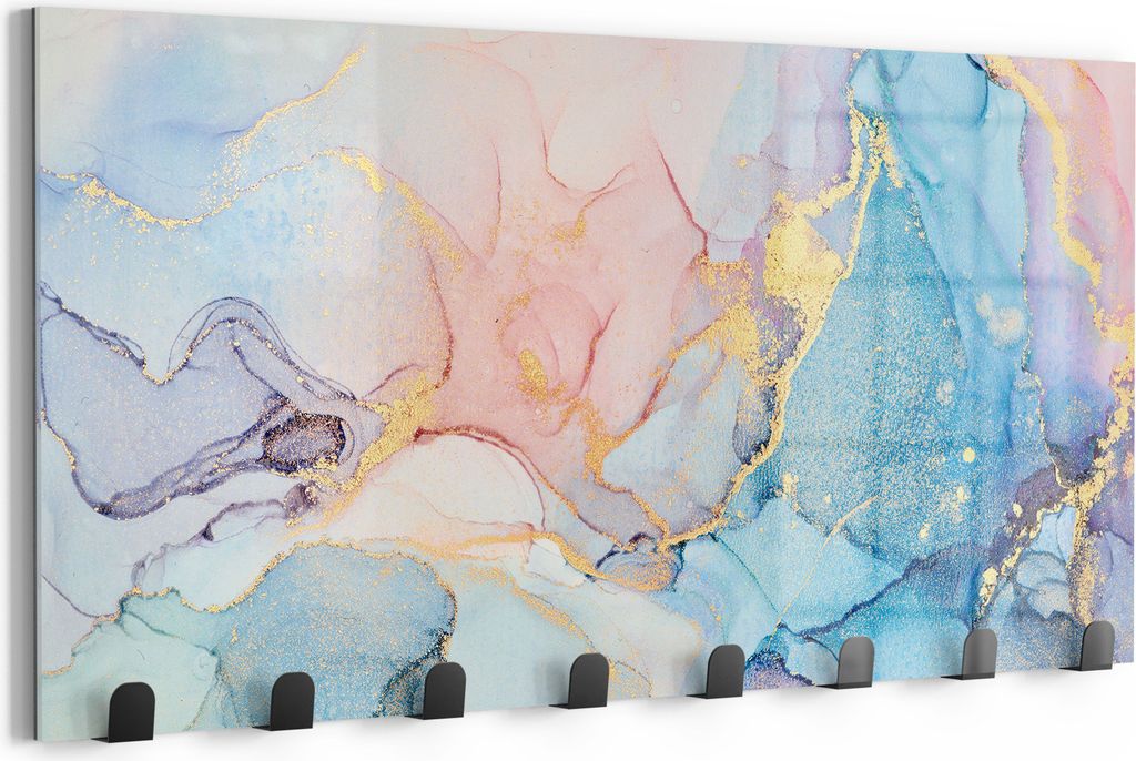 DEQORI Kleiderhaken Glas 60x30 cm 'Goldene Strömung' Wand Garderobe beschreibbar Paneel