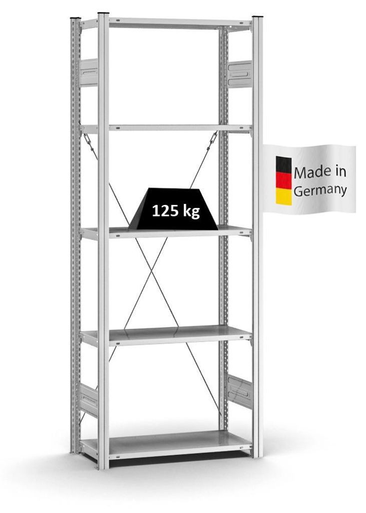 PROREGAL Profi-Lagerregal Stecksystem MAGNUS Germany | HxBxT 200x75x30cm | Fachlast 125kg | Verzinkt