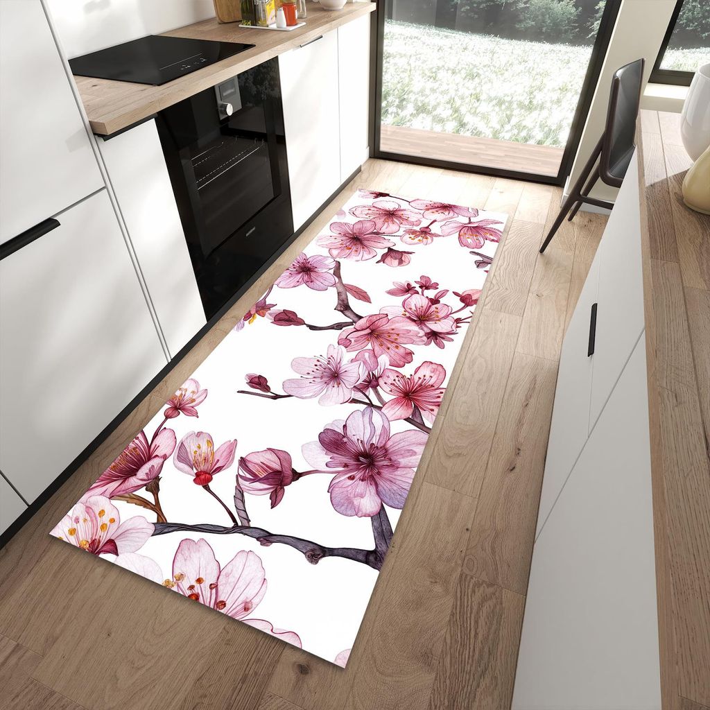 Küchenteppich 90x240cm rutschfest & abwischbar PVC Läufer - Blütenmeer